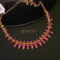 Gold Finish Necklace with Pink Stones