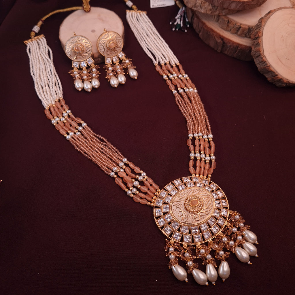 Peach Blush CZ Long Necklace Set