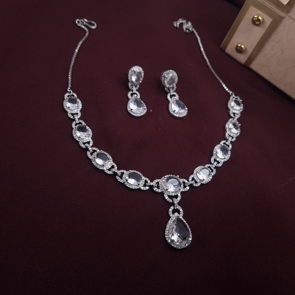 Silver CZ necklace with elegant drop pendant design

