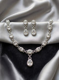 Silver CZ Necklace with Stone Drop Pendant