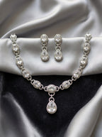 Silver CZ Necklace with Stone Drop Pendant