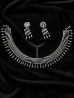 Radiant CZ Silver Necklace Set with Dangling Drops