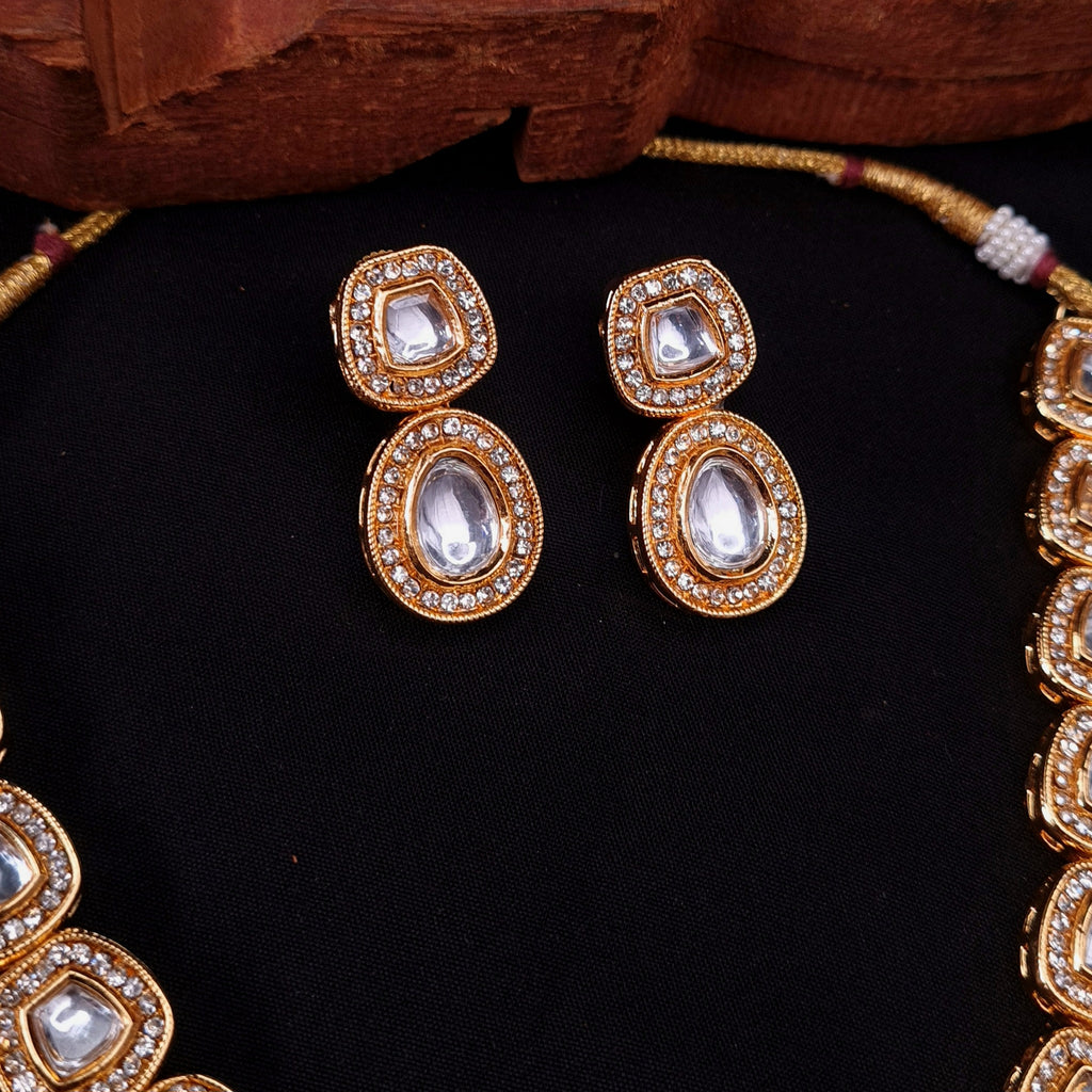 Naira Uncut Polki Necklace Set in Gold Finish