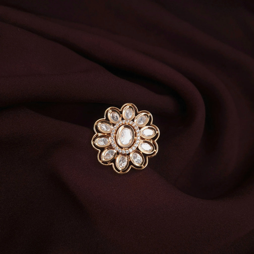 Ethnic Kundan Ring with CZ Silver