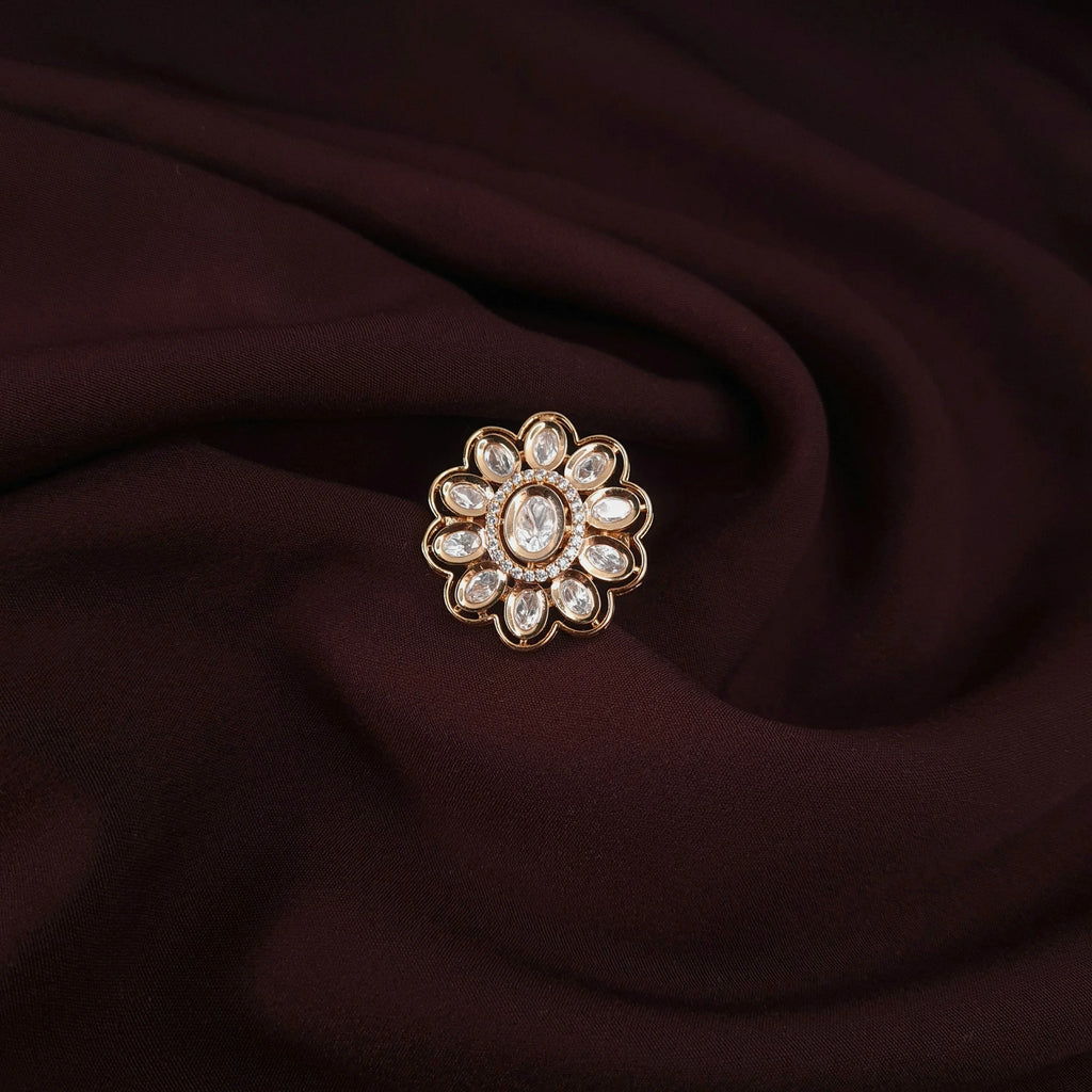 Ethnic Kundan Ring with CZ Silver