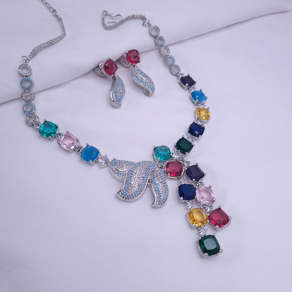 Multicolour stone designer necklace with CZ detailing

