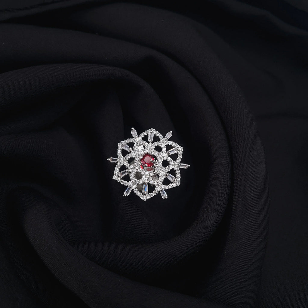 Silver AD Red Stone Ring