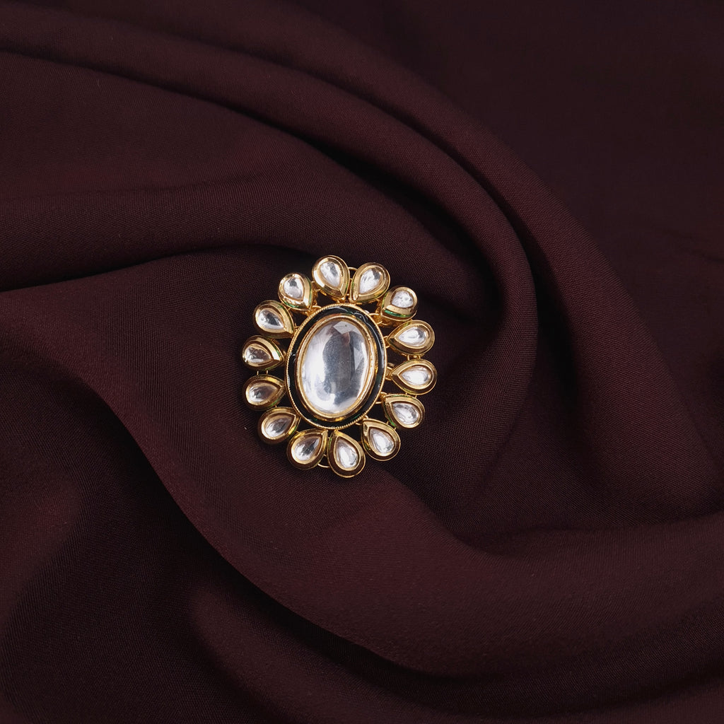 Traditional Kundan Ring – Gold Finish Adjustable Design