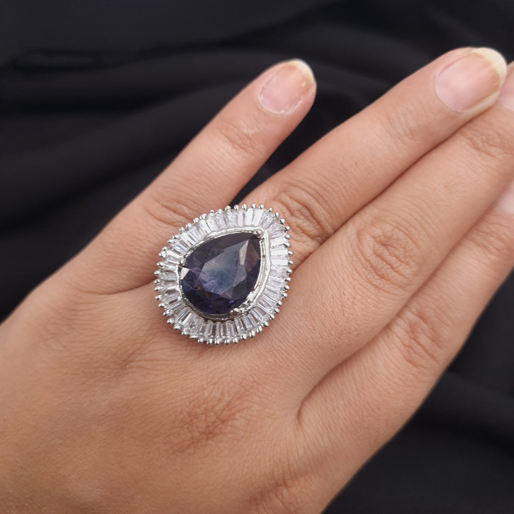 Silver AD Purple Stone Ring