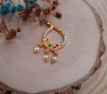 Traditional gold CZ Nath with pearls, green and ruby Meena accents