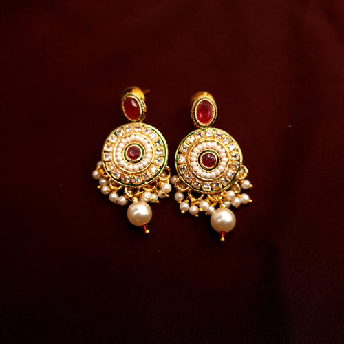 Antique Gold Kundan Necklace Set with Ruby Stone Earrings