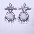 Traditional oxidised silver round earrings with antique finish

