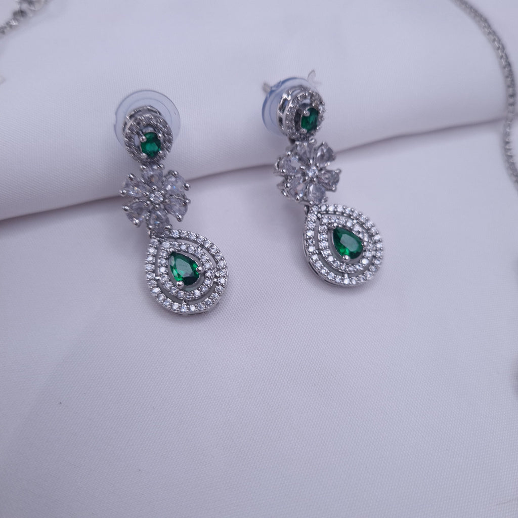 CZ Silver Emerald Necklace with Drop Detailing