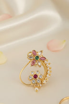 ivvati pushkara dual floral maharashtrian nath pearl traditional nose pin
