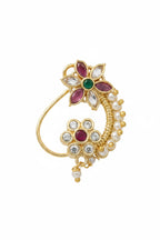 ivvati pushkara dual floral maharashtrian nath pearl traditional nose pin