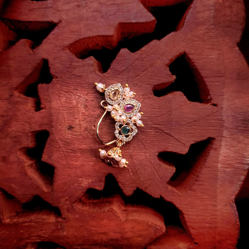 ivvati vamika floral cluster maharashtrian nath designer pearl nose pin