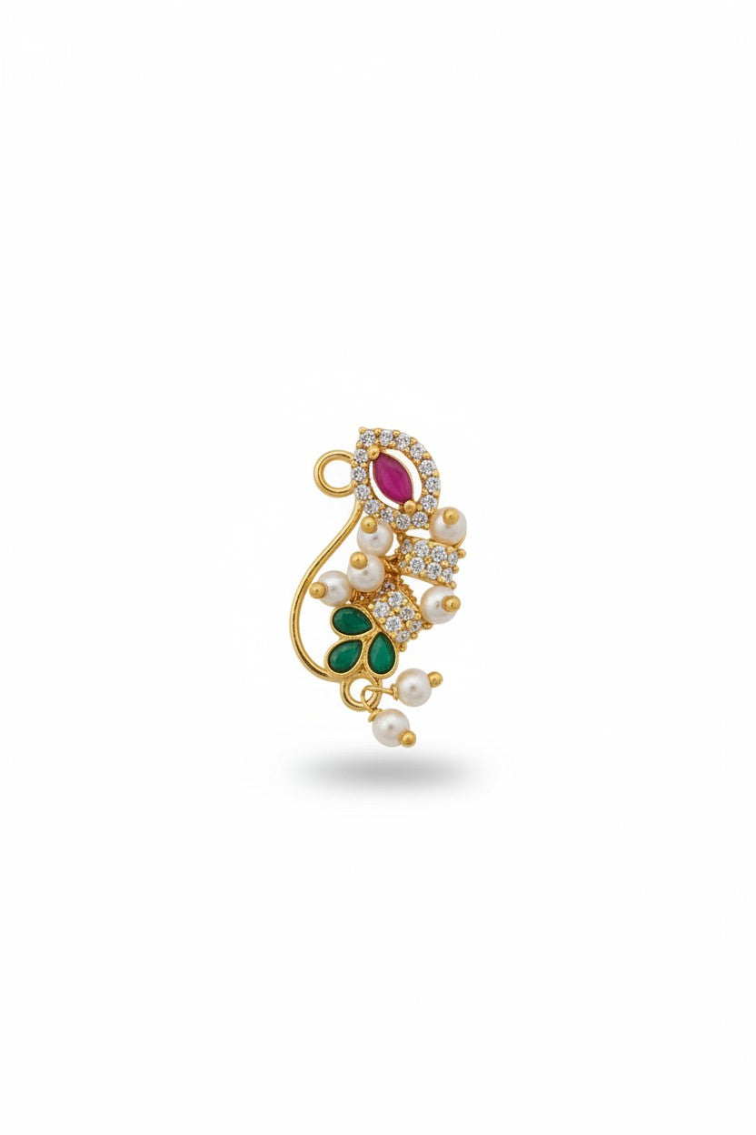 ivvati pushpika floral kundan maharashtrian nath pearl nose pin traditional jewellery