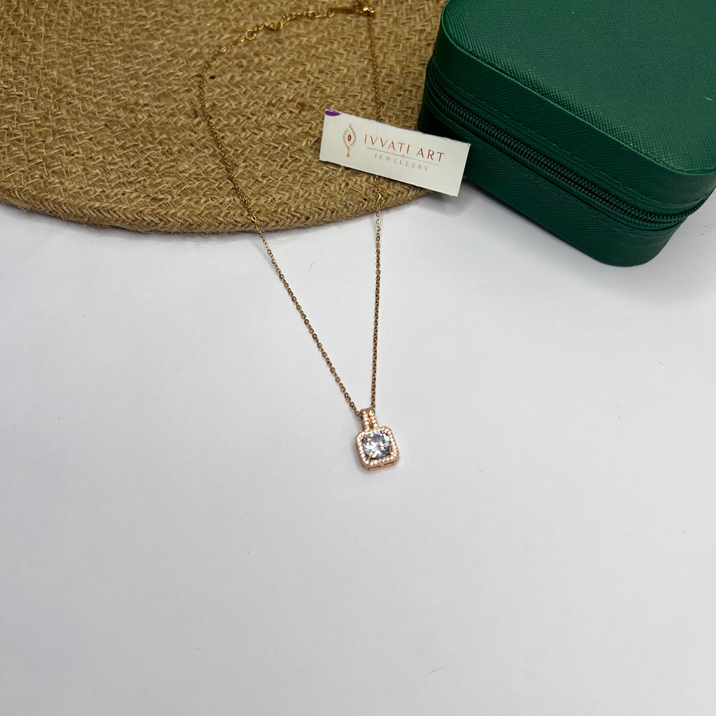 Rose gold CZ pendant with center stone and CZ-studded border – anti-tarnish finish – Ivvati Art Jewellery

