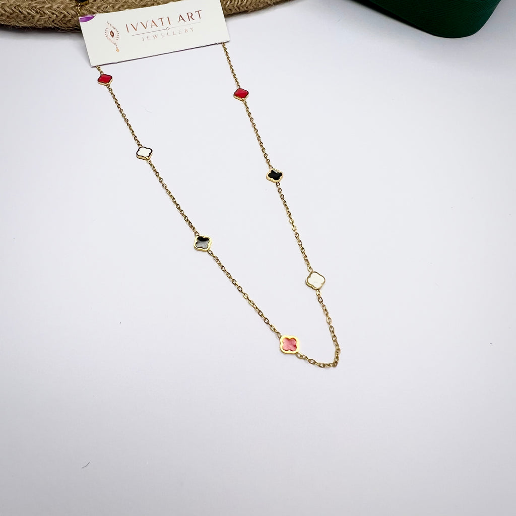 Clover Pop Necklace – 18K Gold Plated Multicolor Enamel Chain