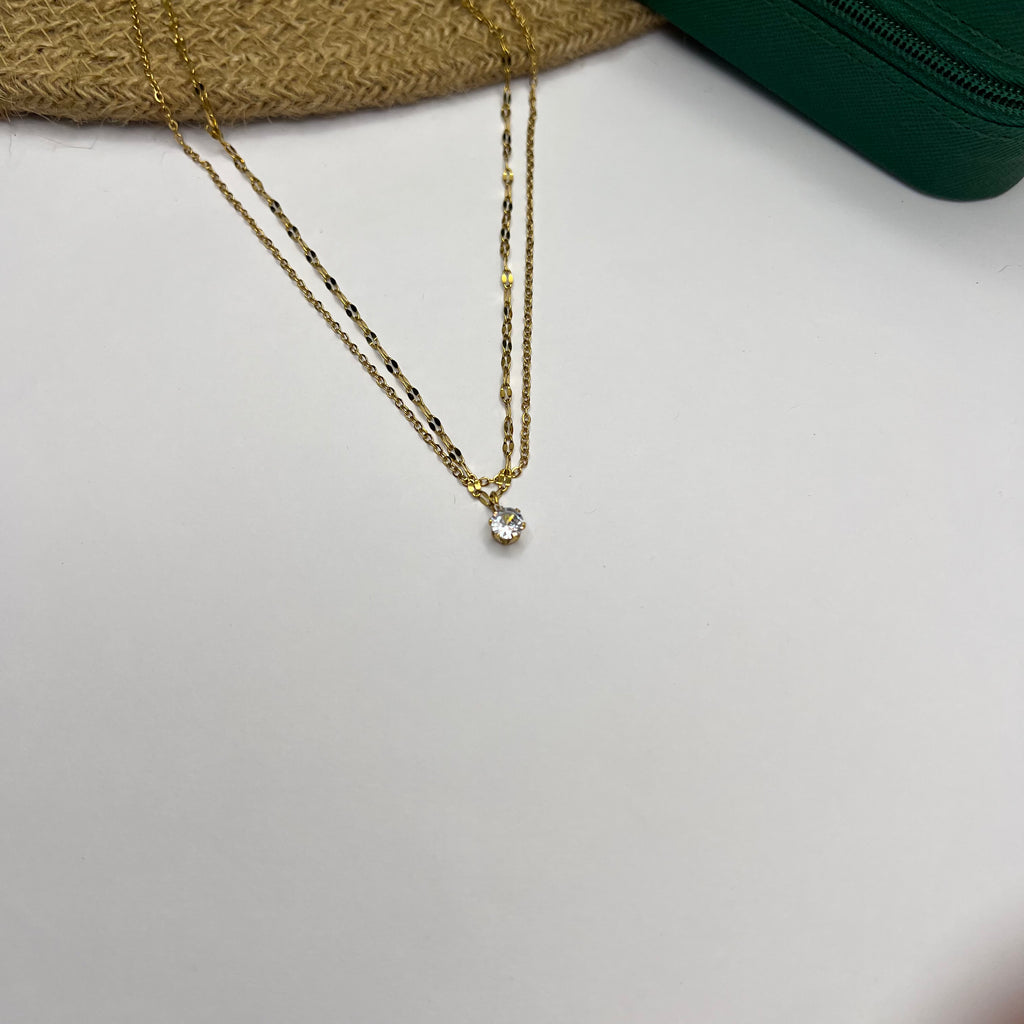Twin Sparkle Gold Layered Chain – 18K Plated with CZ Pendant