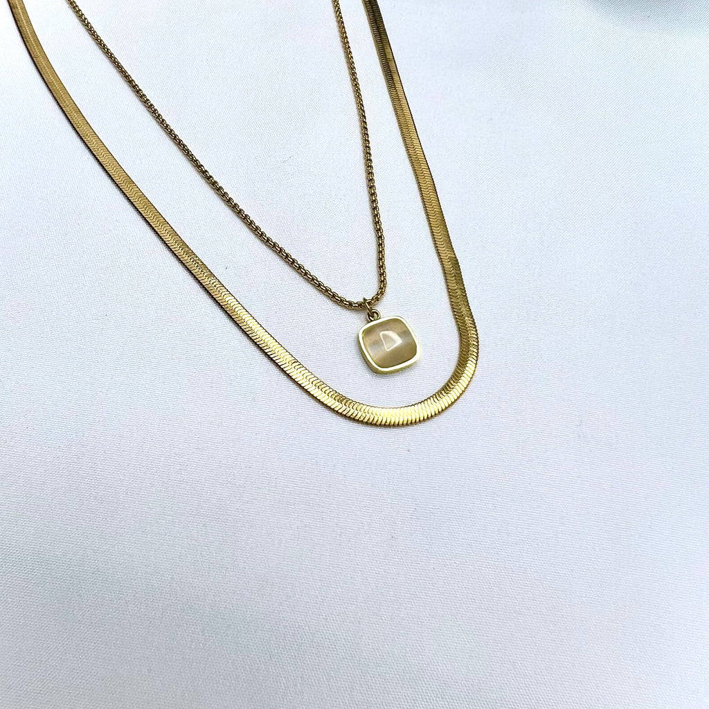 GeoLayer Square Pendant Necklace – Dual Chain Gold Finish