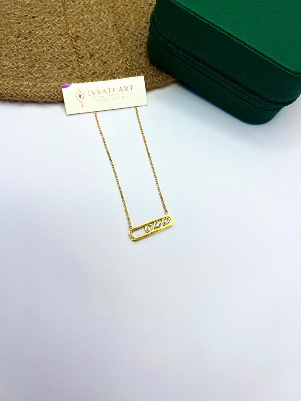 GlideBar Oval Pendant Necklace – Gold with Sliding Stones