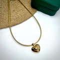 18K gold-plated puff heart pendant on snake chain – bold necklace by Ivvati Art Jewellery

