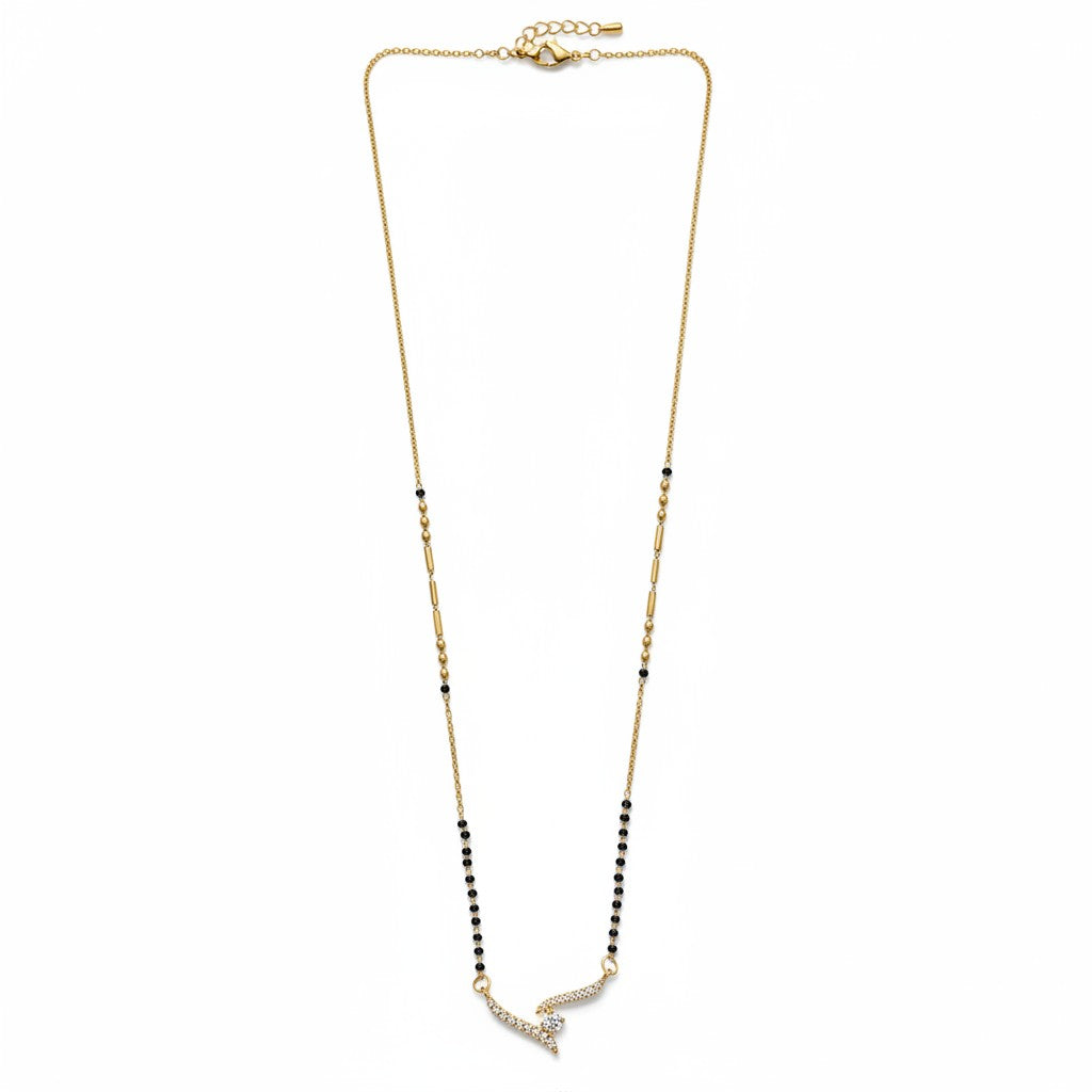 American Diamond Mangalsutra for Women | Black Bead V Shape Pendant | Ivvati