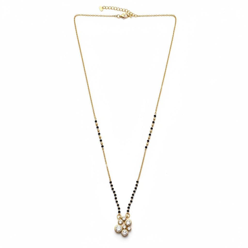 American Diamond Mangalsutra for Women | Black Bead CZ Cluster Pendant | Ivvati