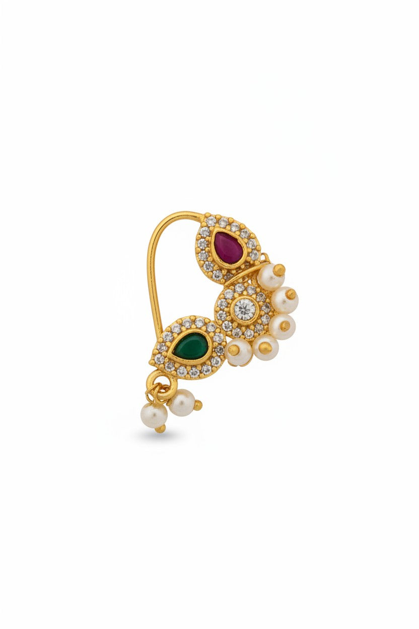 ivvati trishya multi stone maharashtrian nath pearl traditional nose pin women