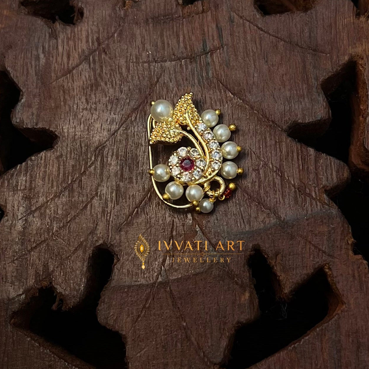 ivvati aarika paisley ad maharashtrian nath pearl nose pin traditional jewellery