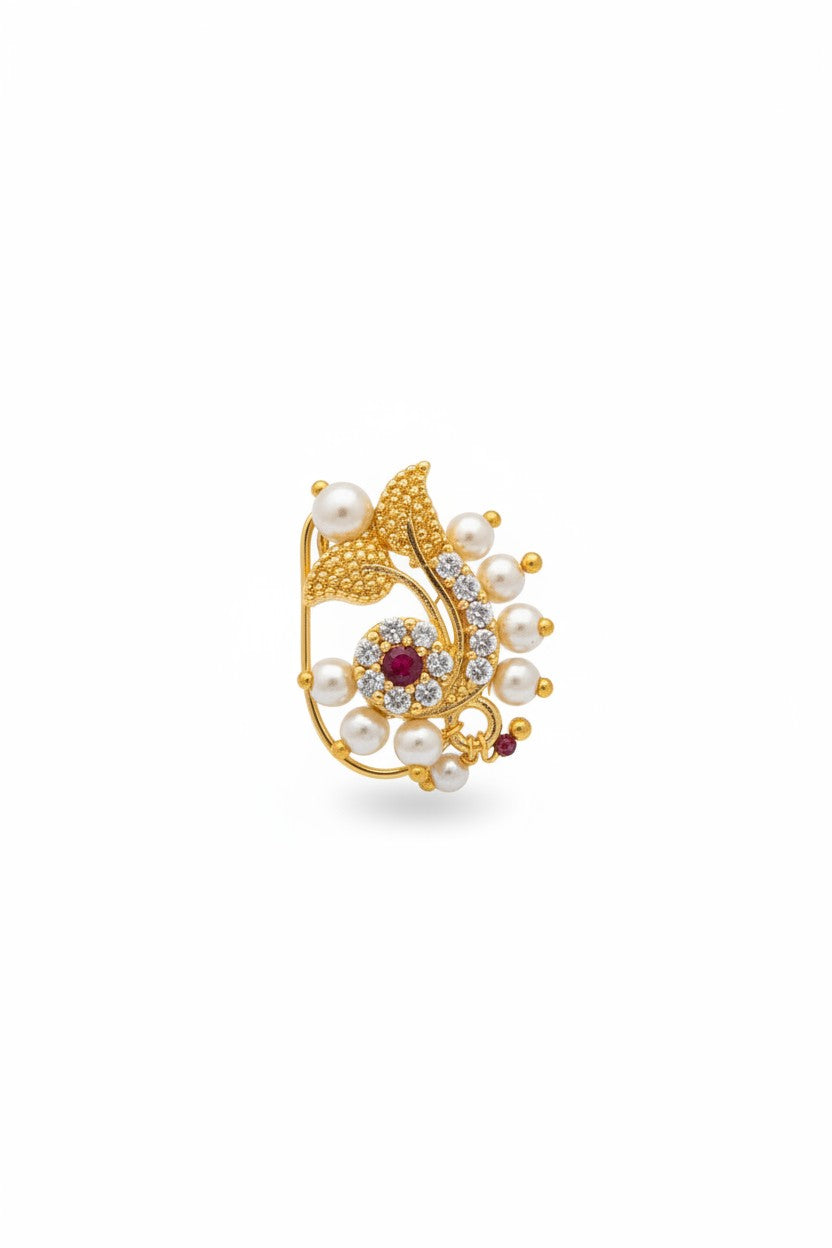 ivvati aarika paisley ad maharashtrian nath pearl nose pin traditional jewellery