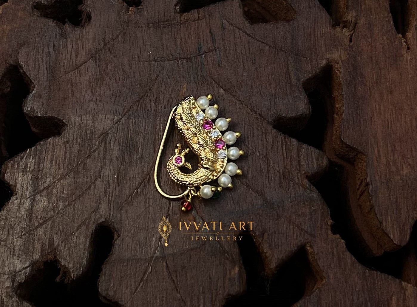 ivvati pearl maharashtrian nath traditional paisley nose pin women