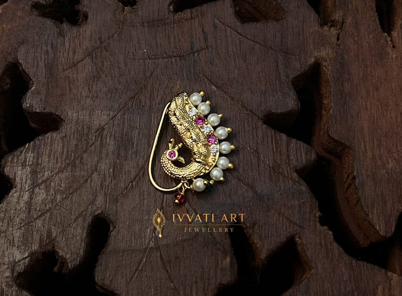 ivvati pearl maharashtrian nath traditional paisley nose pin women