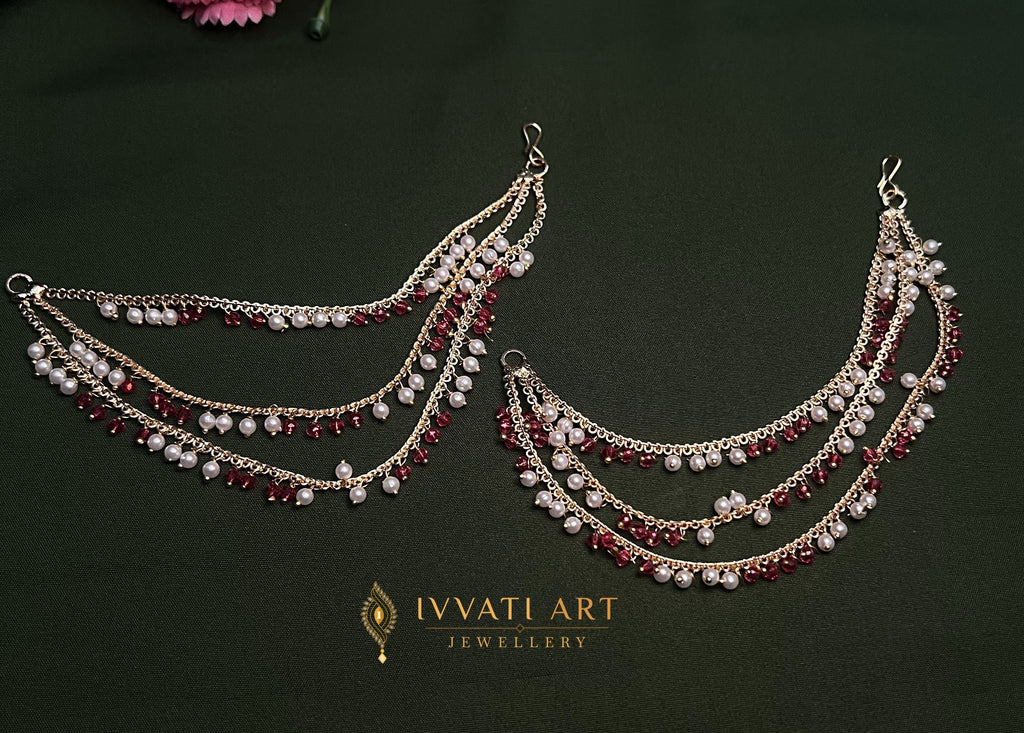 ivvati pearl ruby kaanchain ear chain traditional jewellery for women