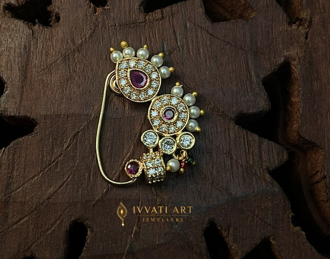 ivvati chandrika round ad maharashtrian nath pearl traditional nose pin
