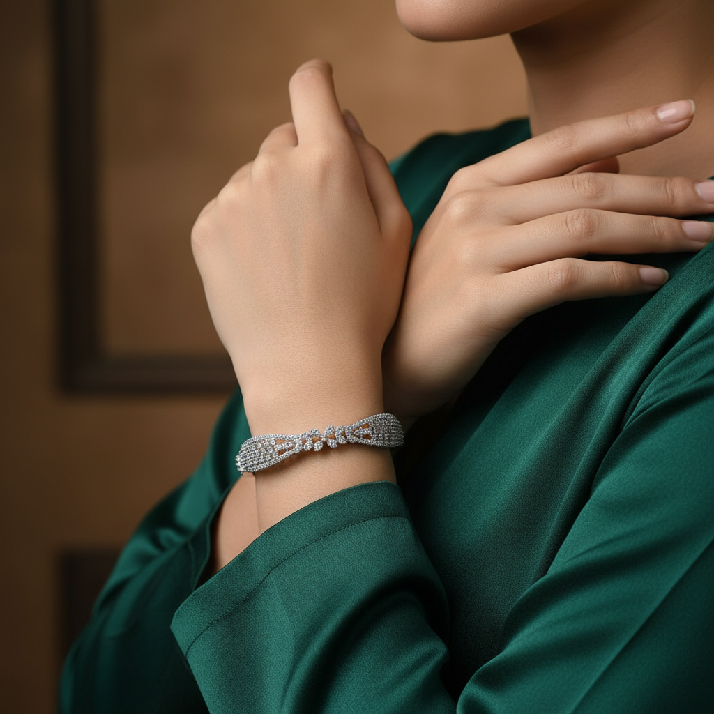 ivvati silver ad kada set pair luxury statement bangles for women