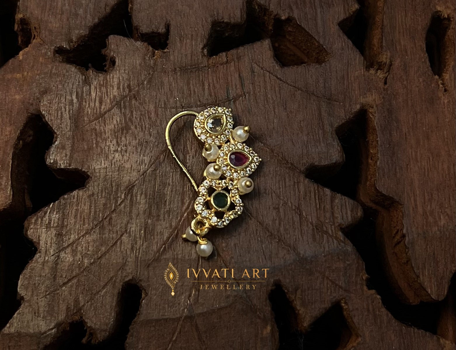 ivvati devika vertical stone maharashtrian nath pearl nose pin women