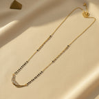 American Diamond mangalsutra for women with black beads and curved CZ pendant | Ivvati Art Jewellery