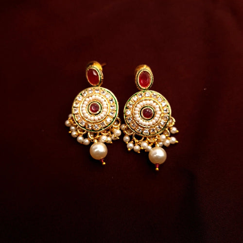 Antique Gold Kundan Necklace Set with Ruby Stone Earrings jewellery - | Ivvati Art Jewellery