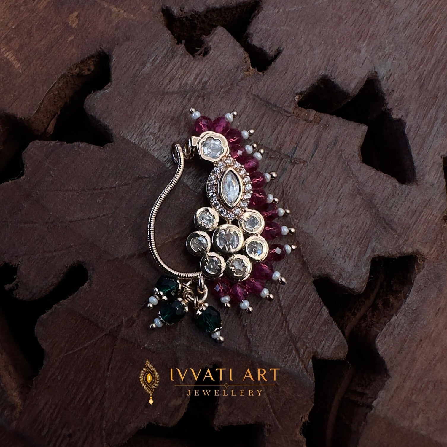 Antique Kundan Nath with Ruby Cluster Design – Ivvati Art Jewellery jewellery - NATH | Ivvati Art Jewellery