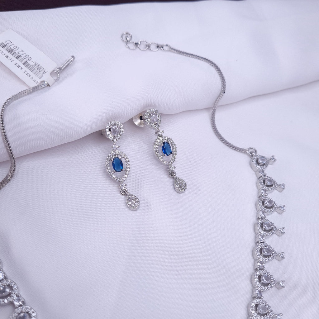 Azure Glow CZ Silver Necklace jewellery - JEWELLERY SET | Ivvati Art Jewellery