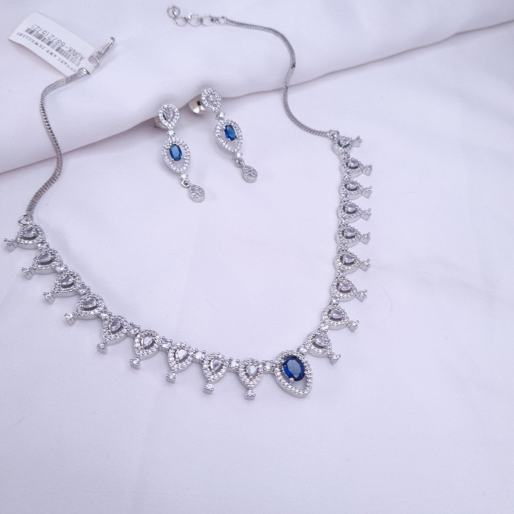 Azure Glow CZ Silver Necklace jewellery - JEWELLERY SET | Ivvati Art Jewellery