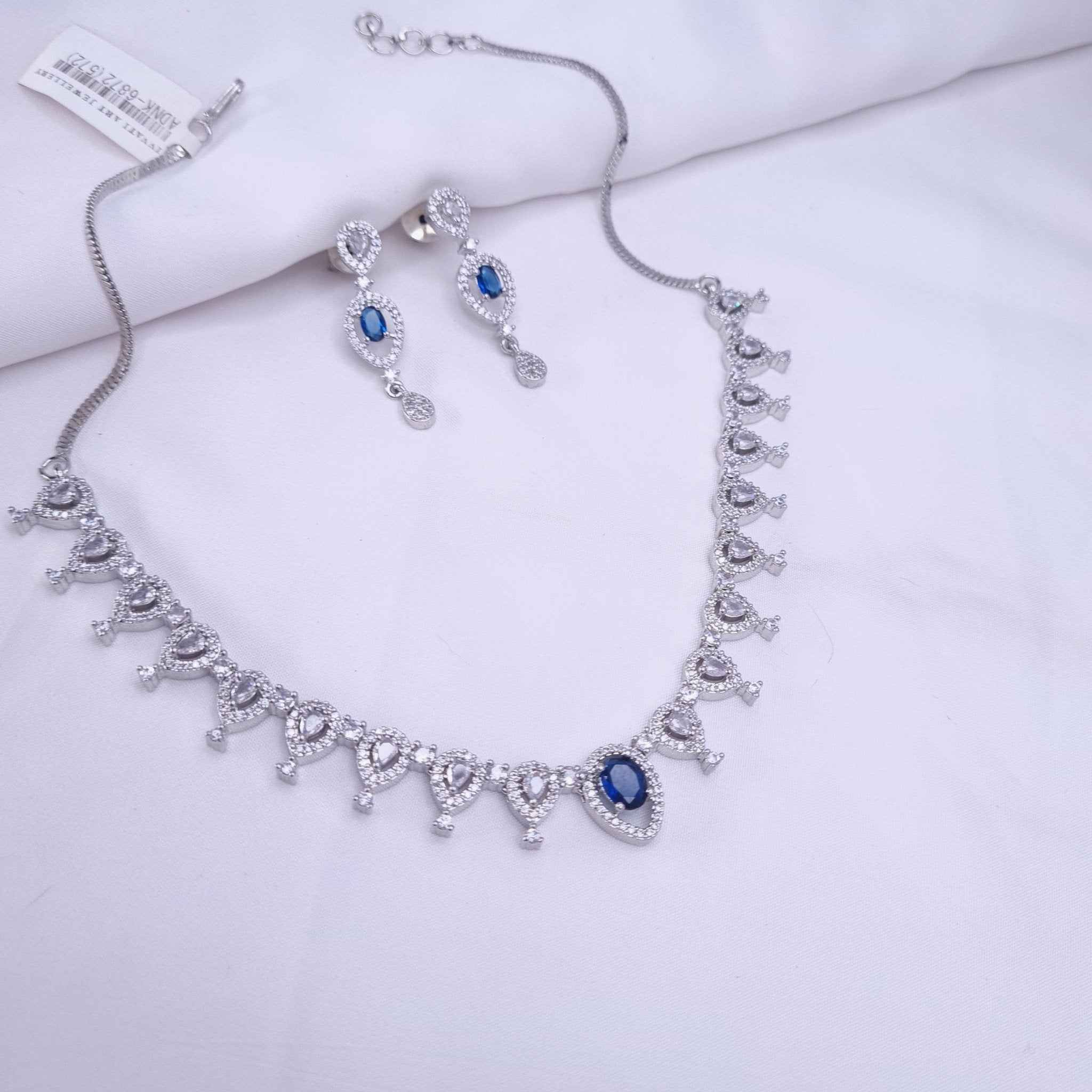 Azure Glow CZ Silver Necklace jewellery - JEWELLERY SET | Ivvati Art Jewellery