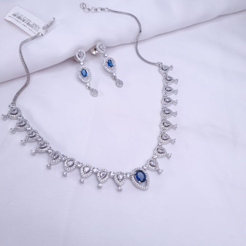 Azure Glow CZ Silver Necklace jewellery - JEWELLERY SET | Ivvati Art Jewellery