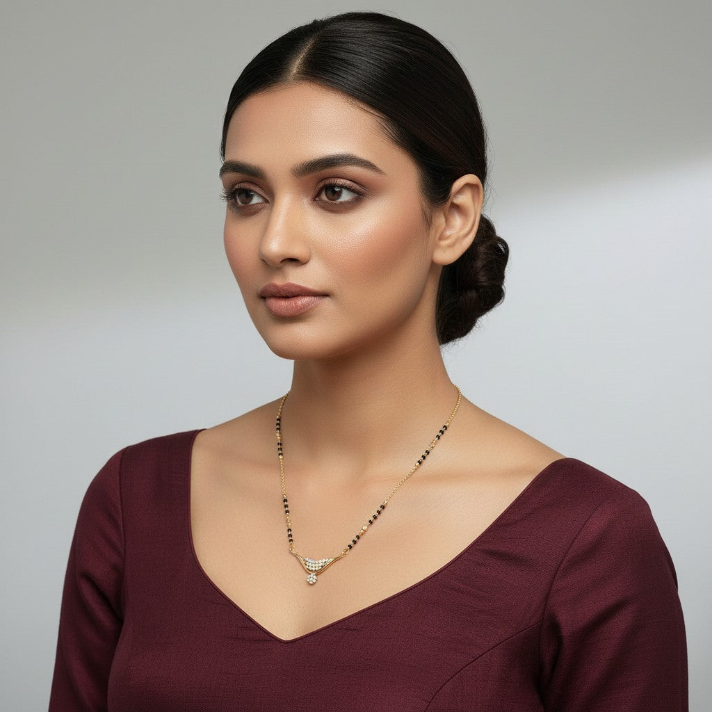 Black bead daily wear mangalsutra with sparkling CZ pendant for women | Ivvati Art Jewellery