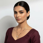 Black bead gold-tone mangalsutra with sparkling American Diamond pendant for women | Ivvati Art Jewellery