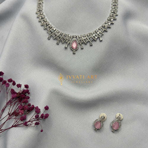 Blush Radiance Necklace Set with Diamond Silver Finish – Ivvati Art Jewellery jewellery - CZ Necklace | Ivvati Art Jewellery
