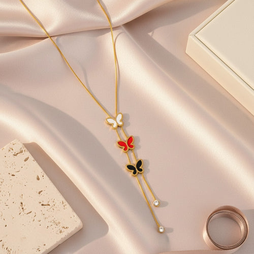 Butterfly lariat necklace for women with multicolor butterfly charms | Ivvati demi-fine jewellery