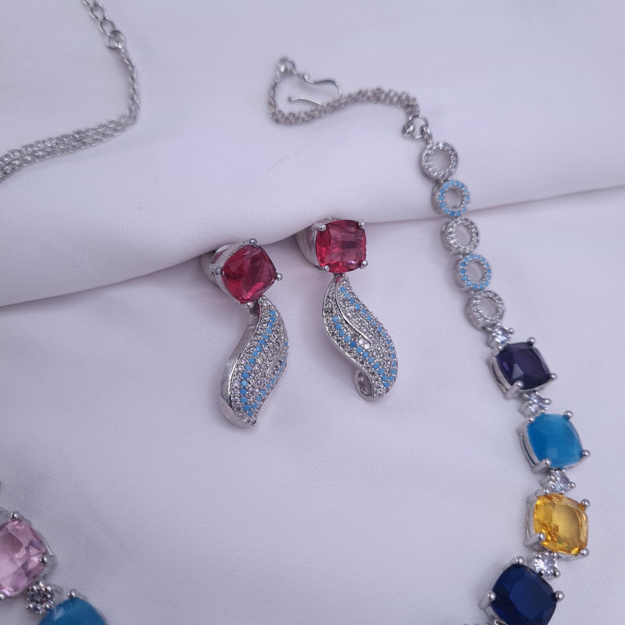 Celeste Luxe Multicolour CZ Necklace jewellery - JEWELLERY SET | Ivvati Art Jewellery